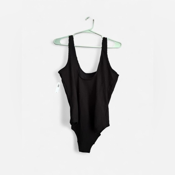 Old Navy Black One Piece Swimsuit Scoop Neck High Leg - Picture 2 of 3